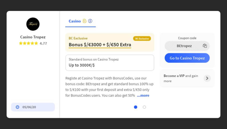 Casino Tropez Bonus Codes 2019